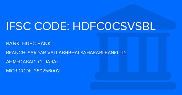 Hdfc Bank Sardar Vallabhbhai Sahakari Bankltd Branch IFSC Code