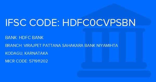 Hdfc Bank Virajpet Pattana Sahakara Bank Niyamihta Branch IFSC Code