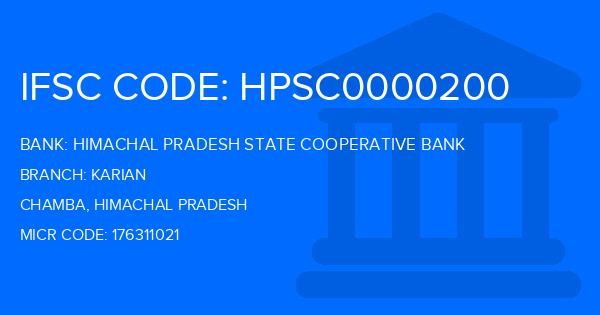 Himachal Pradesh State Cooperative Bank Karian Branch IFSC Code