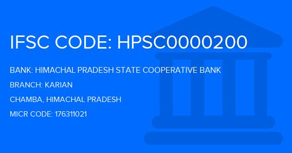 Himachal Pradesh State Cooperative Bank Karian Branch IFSC Code