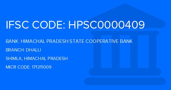 Himachal Pradesh State Cooperative Bank Dhalli Branch IFSC Code