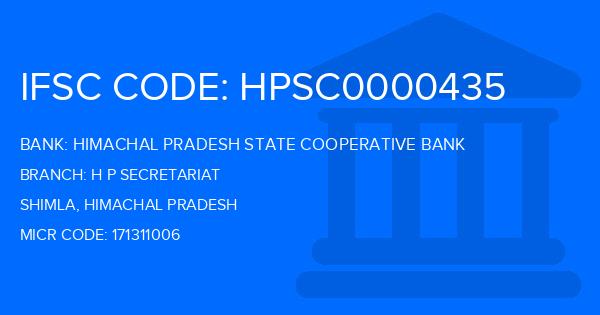 Himachal Pradesh State Cooperative Bank H P Secretariat Branch IFSC Code
