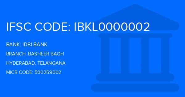 Idbi Bank Basheer Bagh Branch IFSC Code