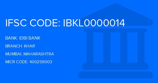 Idbi Bank Khar Branch IFSC Code