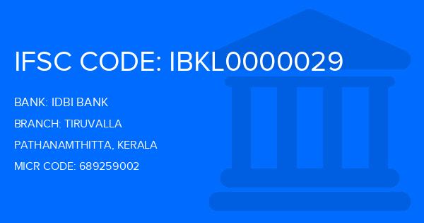 Idbi Bank Tiruvalla Branch IFSC Code