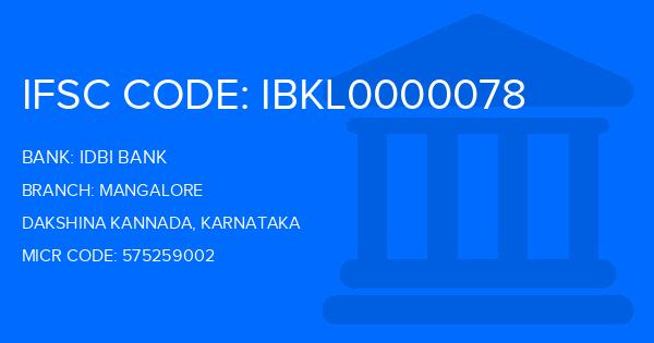 Idbi Bank Mangalore Branch IFSC Code