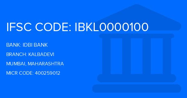 Idbi Bank Kalbadevi Branch IFSC Code