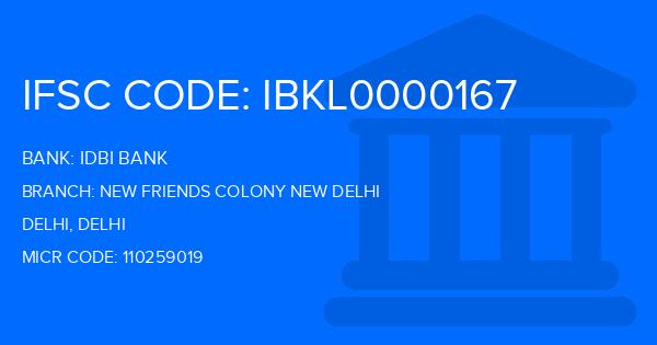 Idbi Bank New Friends Colony New Delhi Branch IFSC Code