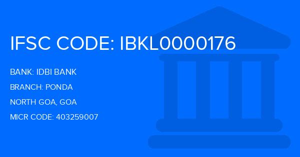 Idbi Bank Ponda Branch IFSC Code