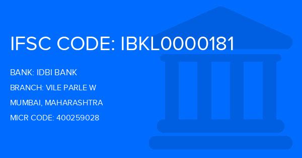 Idbi Bank Vile Parle W Branch IFSC Code