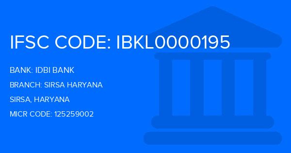 Idbi Bank Sirsa Haryana Branch IFSC Code