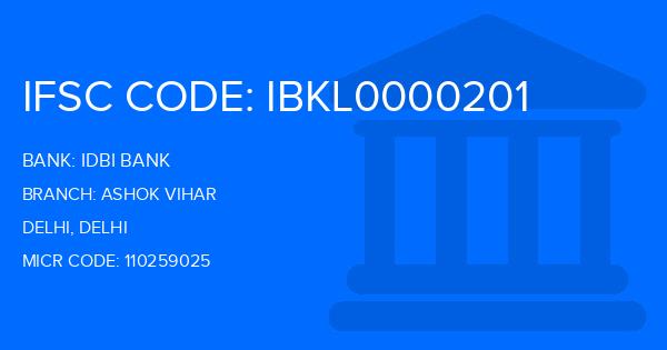 Idbi Bank Ashok Vihar Branch IFSC Code