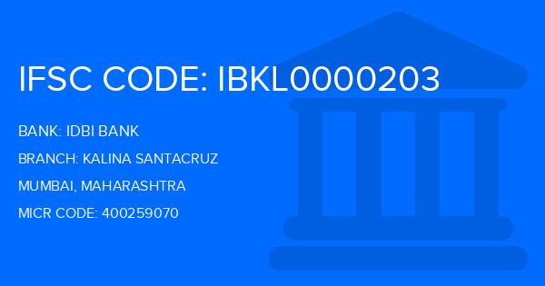 Idbi Bank Kalina Santacruz Branch IFSC Code