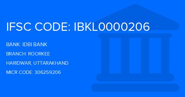 Idbi Bank Roorkee Branch IFSC Code