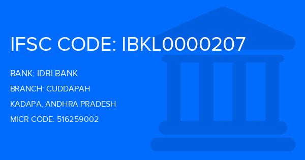 Idbi Bank Cuddapah Branch IFSC Code