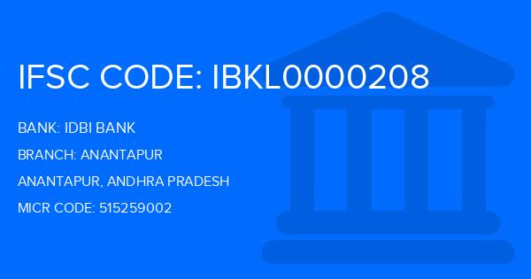 Idbi Bank Anantapur Branch IFSC Code