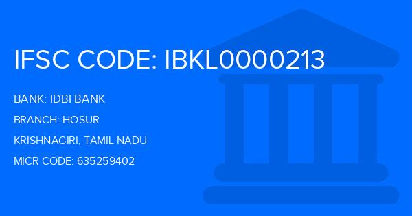 Idbi Bank Hosur Branch IFSC Code