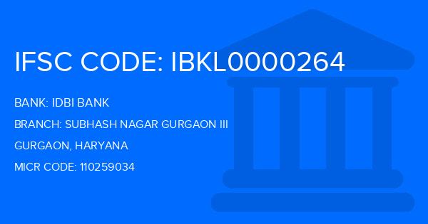 Idbi Bank Subhash Nagar Gurgaon Iii Branch IFSC Code