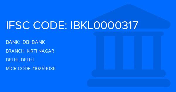Idbi Bank Kirti Nagar Branch IFSC Code