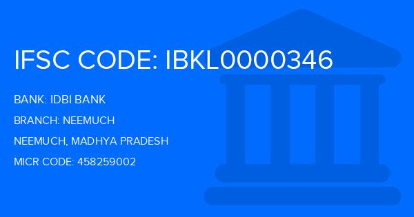 Idbi Bank Neemuch Branch IFSC Code
