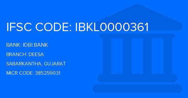 Idbi Bank Deesa Branch IFSC Code