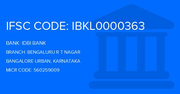 Idbi Bank Bengaluru R T Nagar Branch IFSC Code