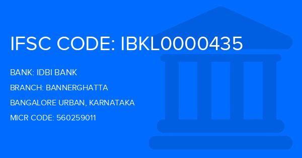 Idbi Bank Bannerghatta Branch IFSC Code