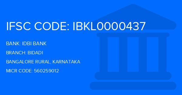 Idbi Bank Bidadi Branch IFSC Code
