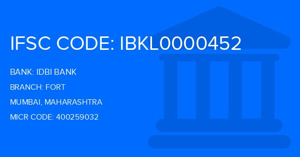 Idbi Bank Fort Branch IFSC Code
