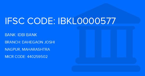 Idbi Bank Dahegaon Joshi Branch IFSC Code