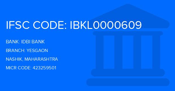Idbi Bank Yesgaon Branch IFSC Code