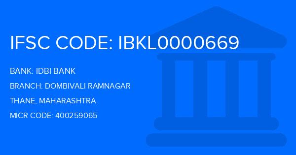 Idbi Bank Dombivali Ramnagar Branch IFSC Code