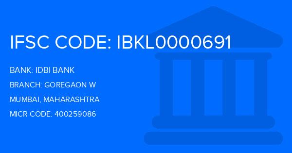 Idbi Bank Goregaon W Branch IFSC Code