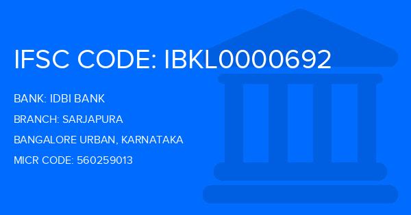 Idbi Bank Sarjapura Branch IFSC Code