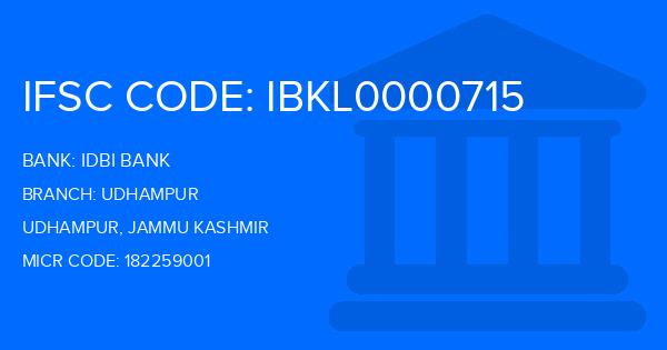 Idbi Bank Udhampur Branch IFSC Code
