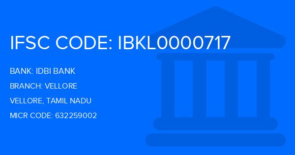 Idbi Bank Vellore Branch IFSC Code