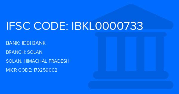 Idbi Bank Solan Branch IFSC Code