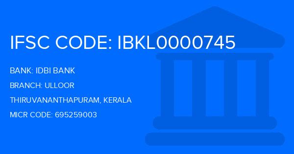 Idbi Bank Ulloor Branch IFSC Code