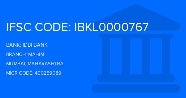 Idbi Bank Mahim Branch IFSC Code