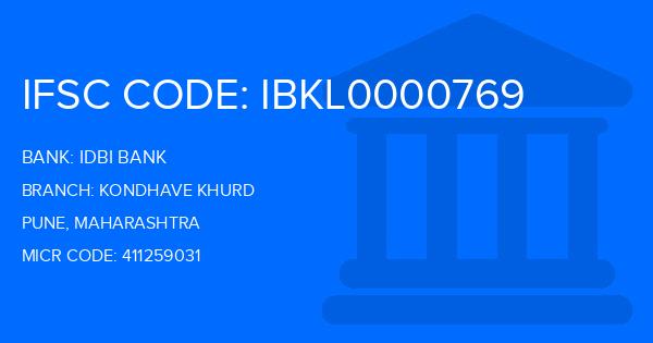 Idbi Bank Kondhave Khurd Branch IFSC Code