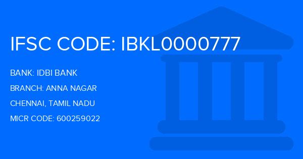 Idbi Bank Anna Nagar Branch IFSC Code
