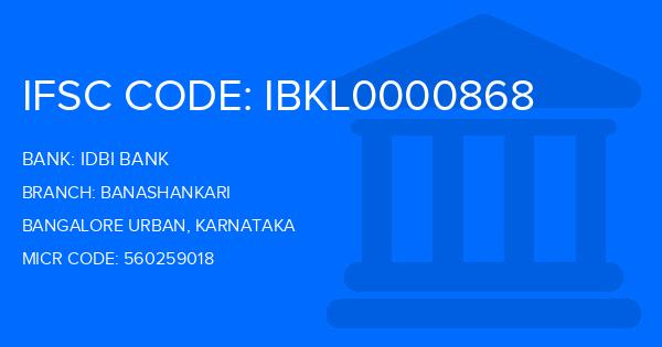 Idbi Bank Banashankari Branch IFSC Code