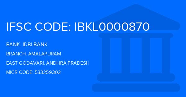 Idbi Bank Amalapuram Branch IFSC Code