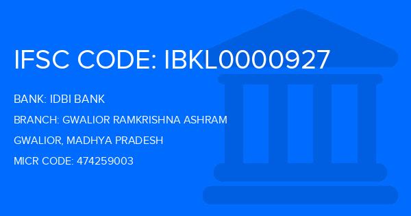 Idbi Bank Gwalior Ramkrishna Ashram Branch IFSC Code