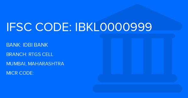 Idbi Bank Rtgs Cell Branch IFSC Code