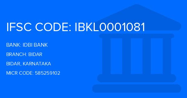 Idbi Bank Bidar Branch IFSC Code