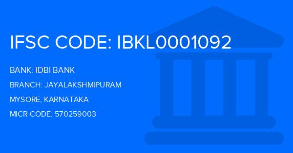 Idbi Bank Jayalakshmipuram Branch IFSC Code