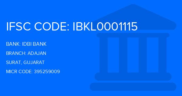 Idbi Bank Adajan Branch IFSC Code