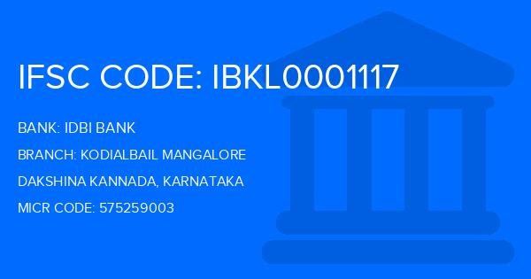 Idbi Bank Kodialbail Mangalore Branch IFSC Code