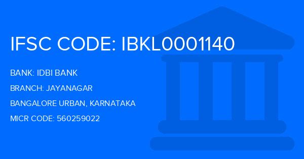 Idbi Bank Jayanagar Branch IFSC Code